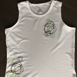 Under Armour Heat Gear Crew Neck Sleeveless Tank Top White Green Black Sz M